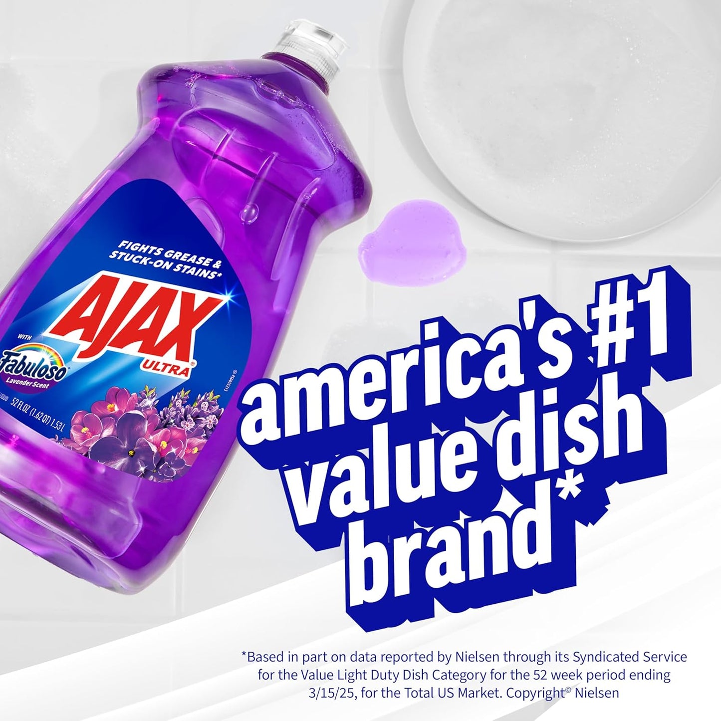 Ajax Ultra Liquid Dish Soap with Fabuloso Lavender Scent, Deep Cleaning Action, Mess-Free, Easy-Flip Cap, 52 fl oz Bottle