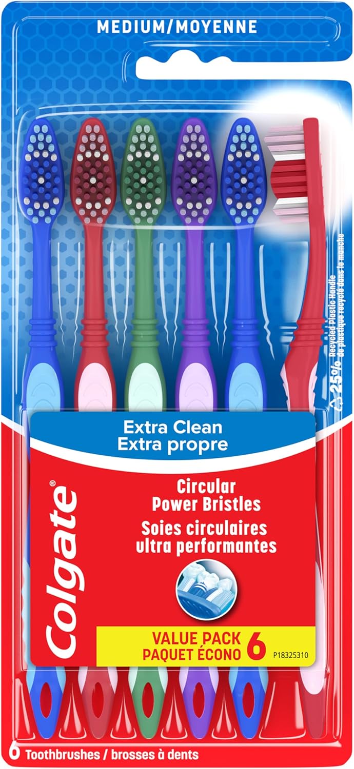 Colgate Extra Clean Toothbrush, Medium Toothbrush for Adults, 6 Pack