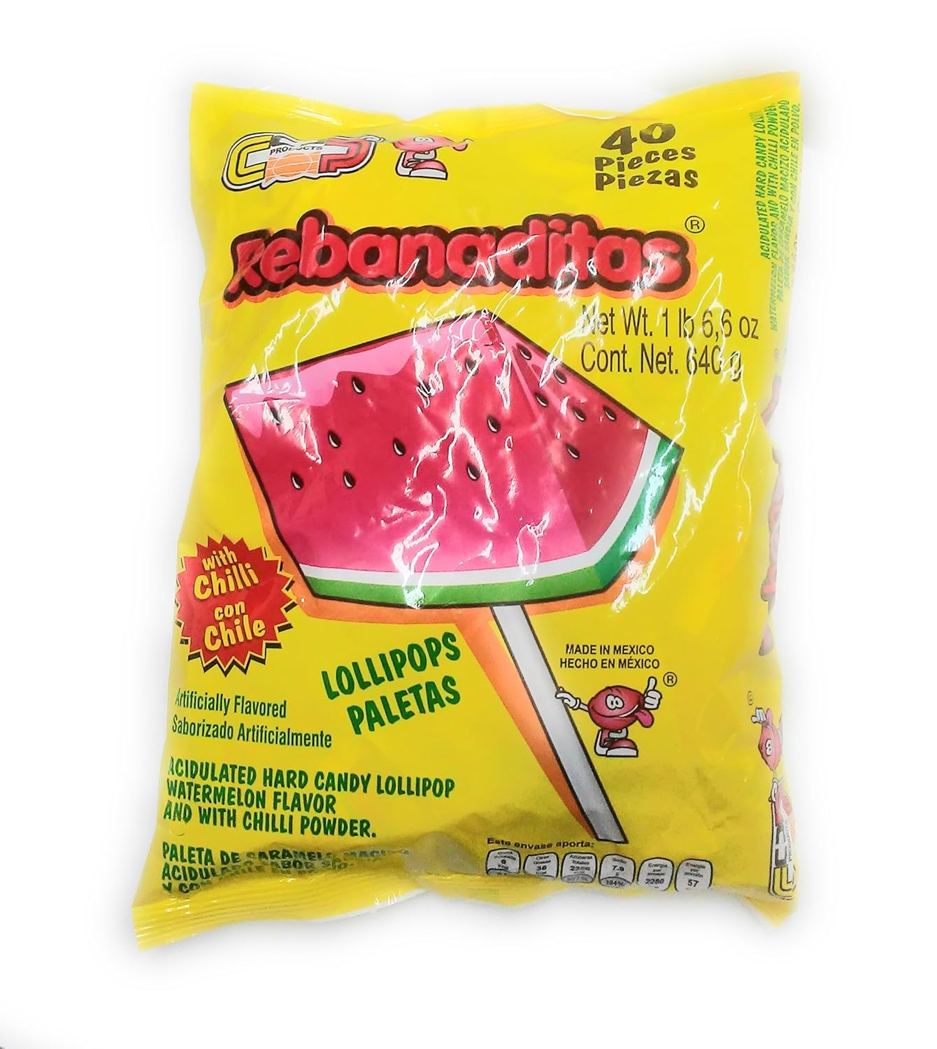 Vero Rebanaditas Paletas Sabor Sandia Hard Candy Chili Covered Lollipops 40 pcs