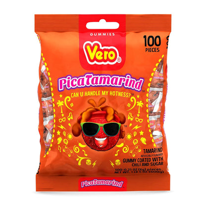 Vero Picatamarind - Tamarind Flavor Chewy Gummy Treats Coated with Chili Powder & Sugar 100 Pieces (5.15 Oz) - Mexican Candy - Individually Wrapped Gummies for Halloween, Piñatas, and More