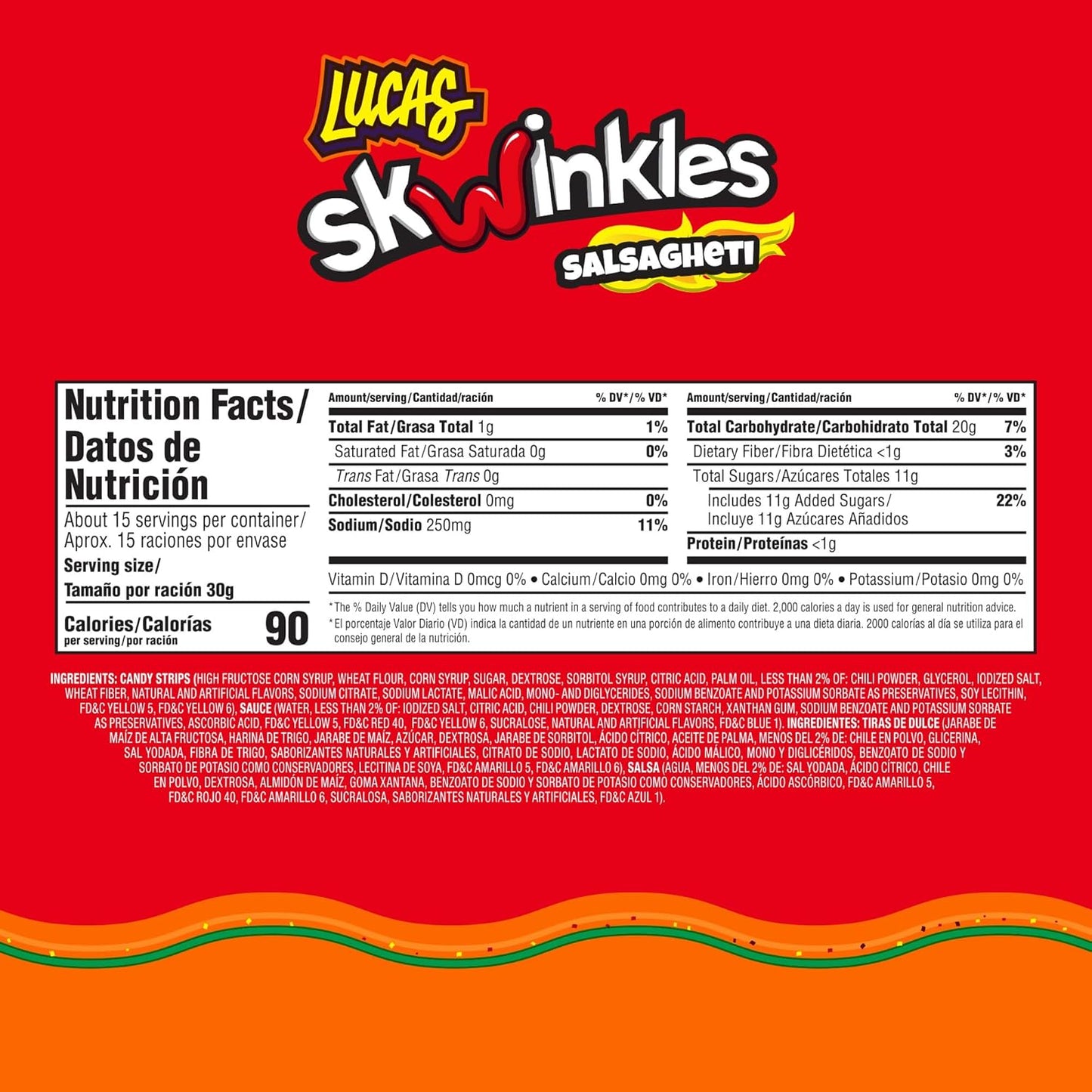 Lucas Salsagheti Mango Flavored Hot Candy Strips and Tamarind Flavored Sauce, King Size 2.4 oz - 6 Pieces Pack for Treats, Snack, Parties, Piñatas