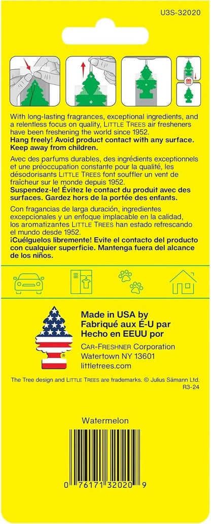 LITTLE TREES Car Air Freshener | Hanging Paper Tree for Home or Car | Watermelon | 3 Pack