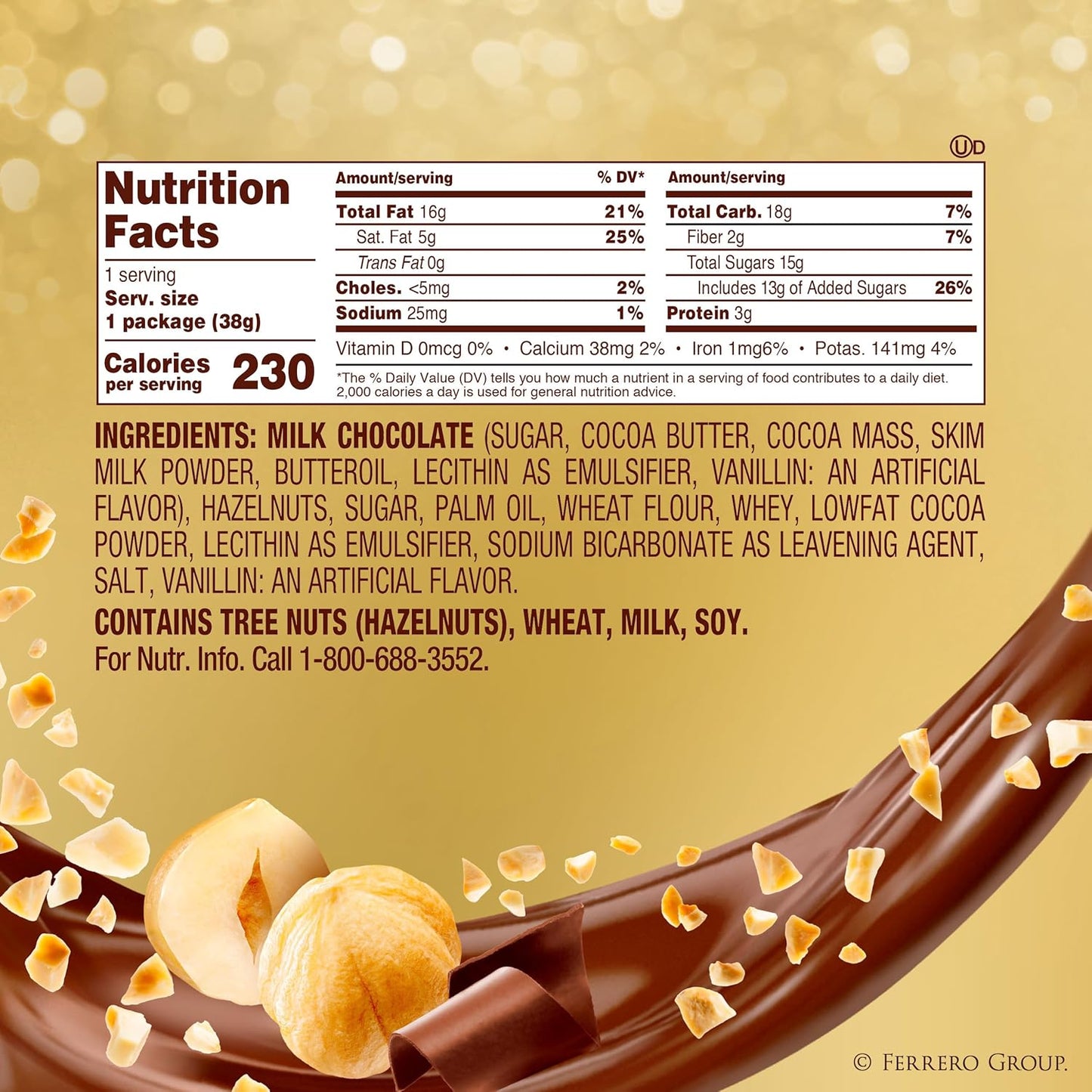 3 Count, Ferrero Rocher Premium Gourmet Milk Chocolate Hazelnut, Individually Wrapped Candy for Gifting, 1.3 oz