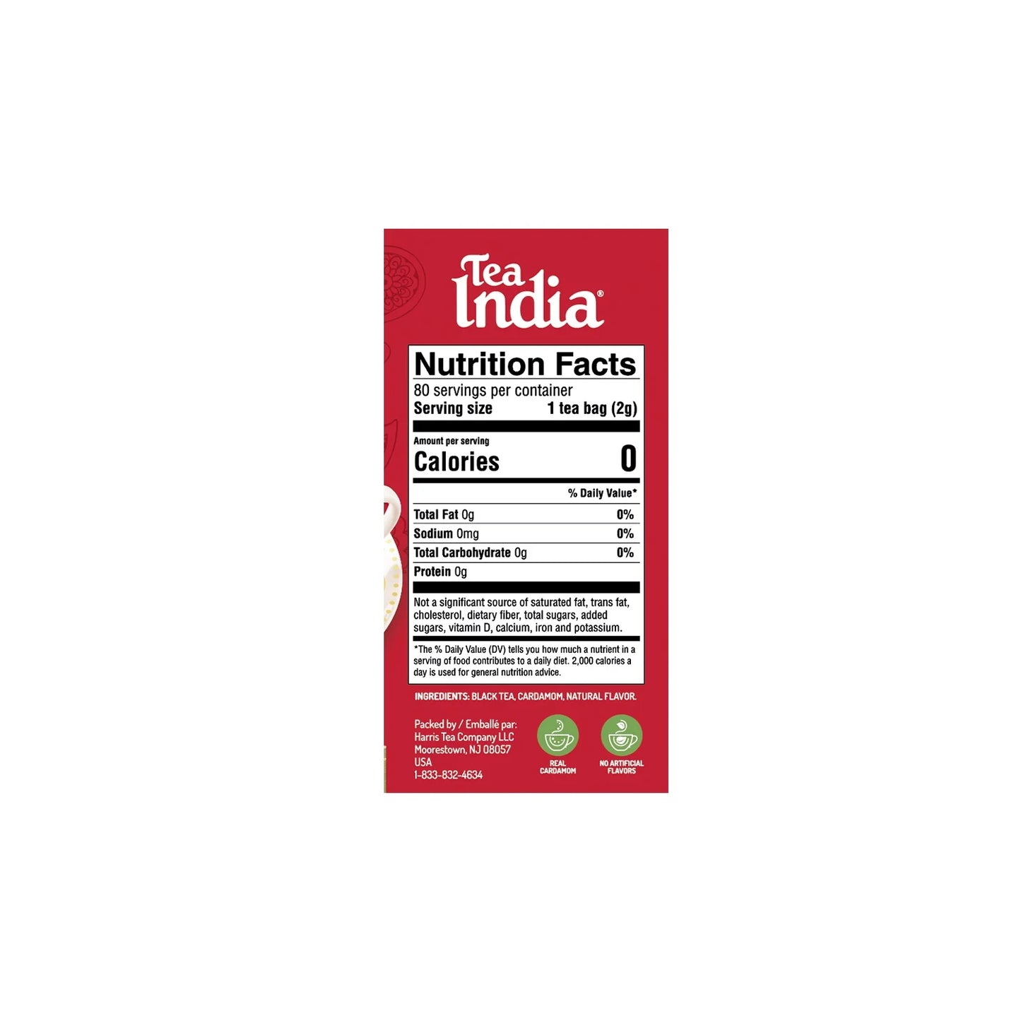 Tea India Premium Red Box Cardamom Chai Tea Flavorful Blend Of Premium Black Tea, Cardamom & Natural Ingredients Traditional Indian Caffeinated Tea 80 Round Tea bags