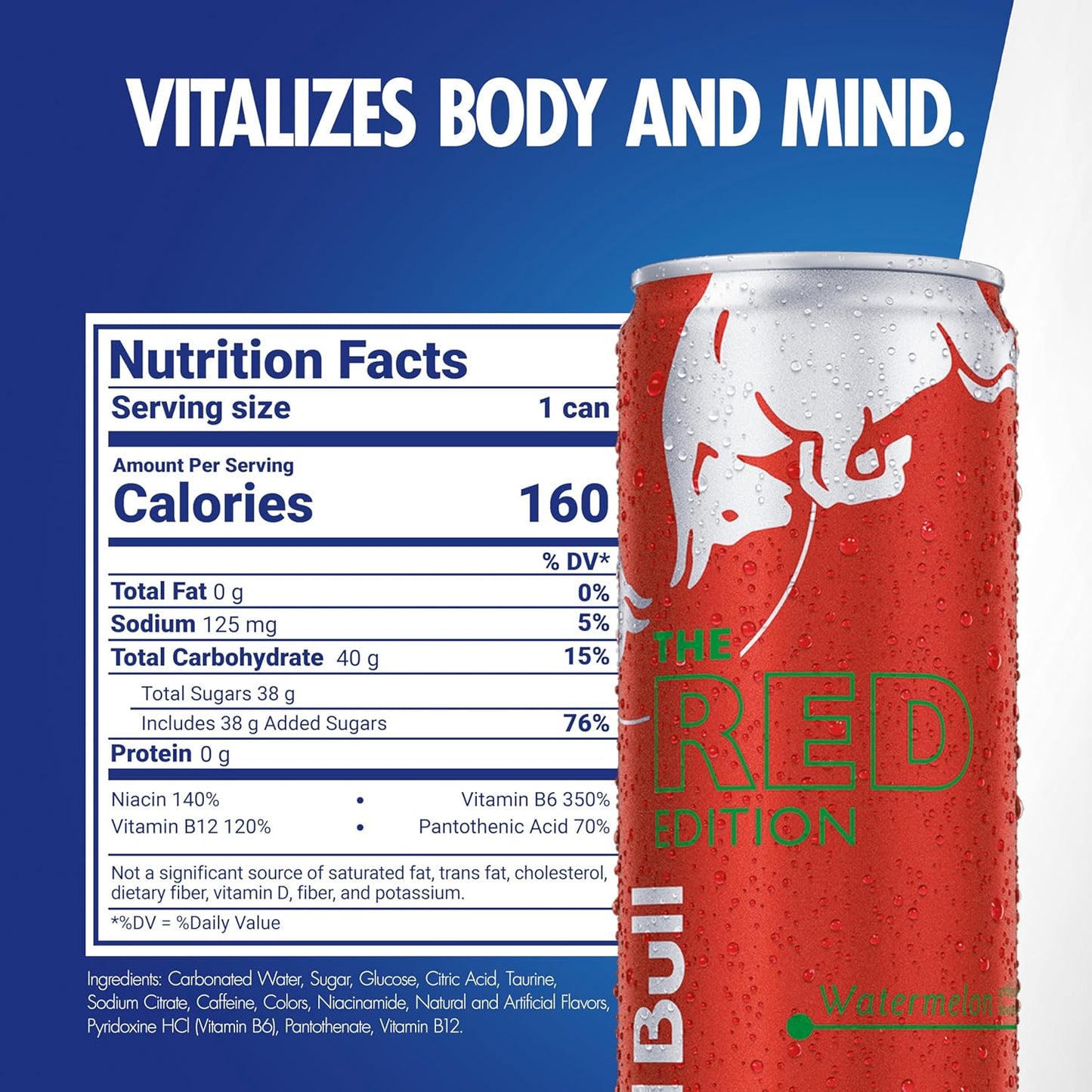 Red Bull Red Edition Energy Drink, Watermelon, with 114mg Caffeine plus Taurine & B Vitamins, 12 Fl Oz, Pack of 24 Cans