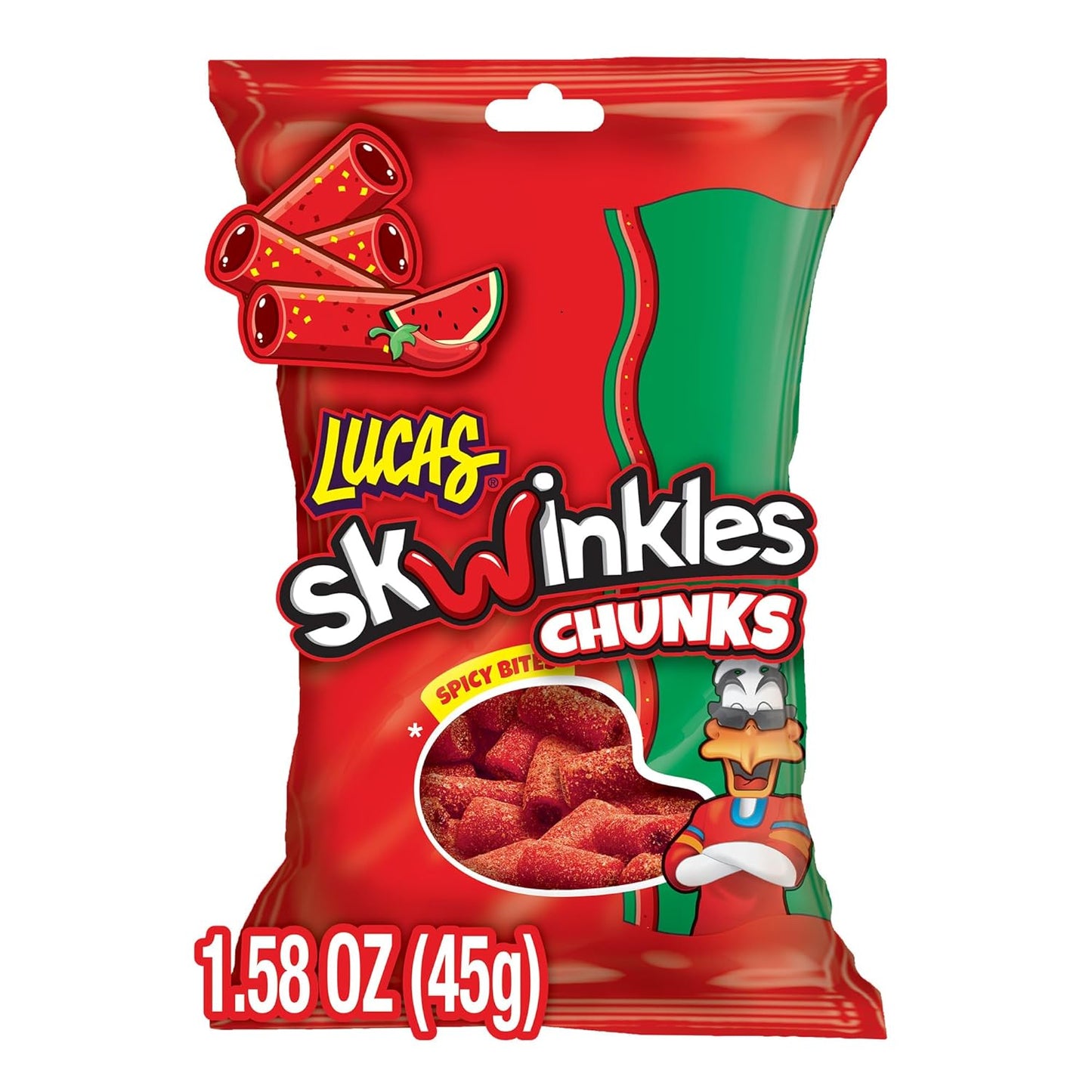 Lucas Skwinkles Candy Chunk Watermelon Flavored with Tamarind Filling 1.60oz, 6 pieces Pack