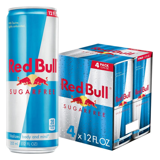 Red Bull Energy Drink Sugar Free 4 Pack 12 Fl Oz, Sugarfree