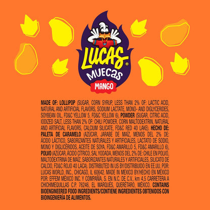 Lucas Muecas Lollipop Mango Flavor Candy, 0.96oz - 10 Pieces Pack for Treats, Snack, Parties, Piñatas