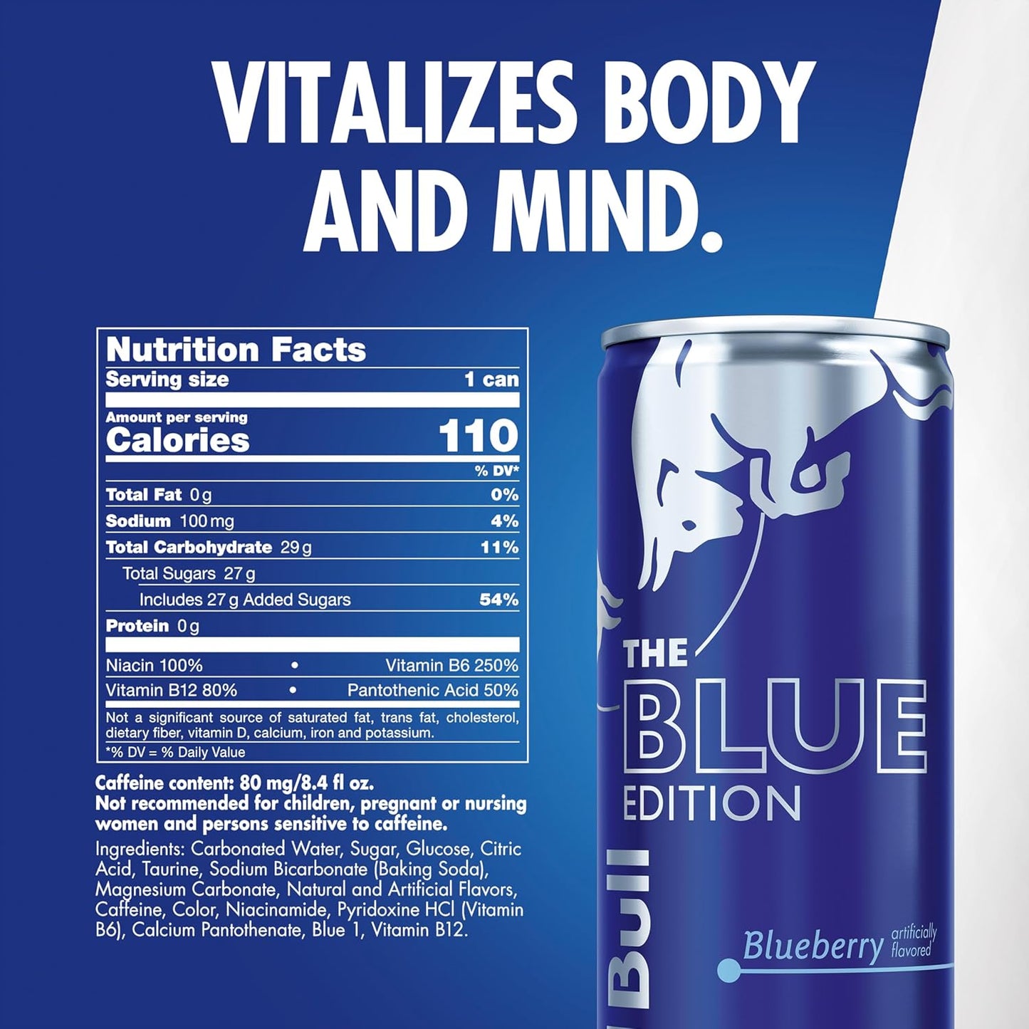 Red Bull Energy Drink, Blueberry, 4 Pack of 8.4 Fl Oz, Blue Edition