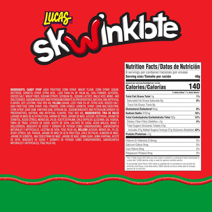 Lucas Skwinklote Watermelon Flavor Sweet and Sour Candy Strip, 1.41oz - 6 Pieces Pack for Treats, Snack, Parties, Piñatas