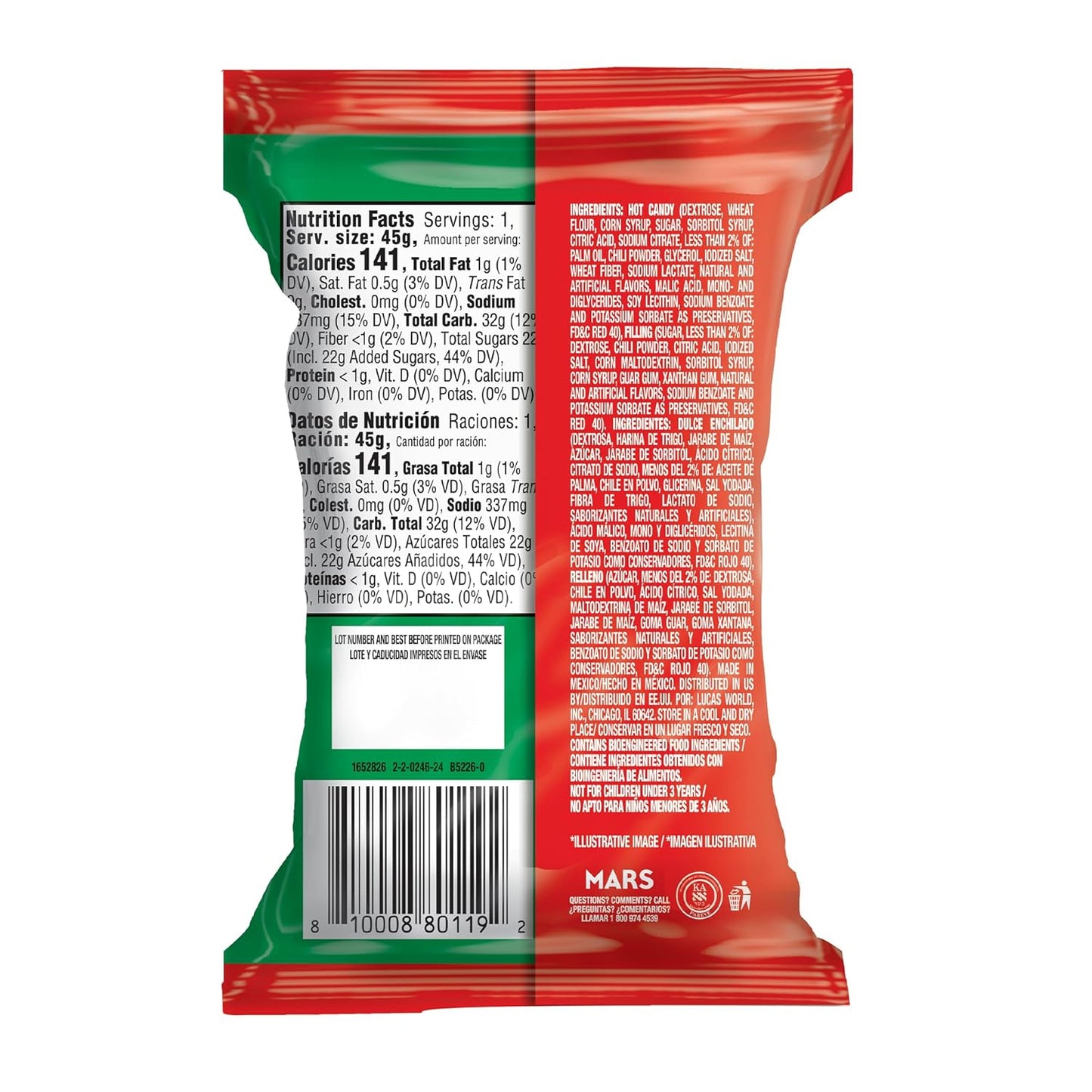 Lucas Skwinkles Candy Chunk Watermelon Flavored with Tamarind Filling 1.60oz, 6 pieces Pack