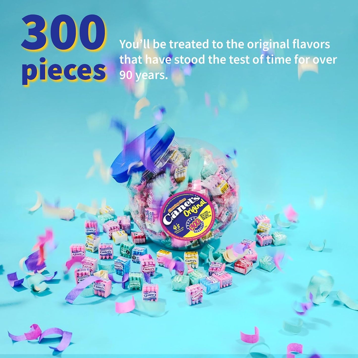 Canel's 4-Piece Gum Pack Jar in Original Flavors - Peppermint, Spearmint, Cinnamon, Fruit, Blueberry, Violet, and Menthol, 300 Count