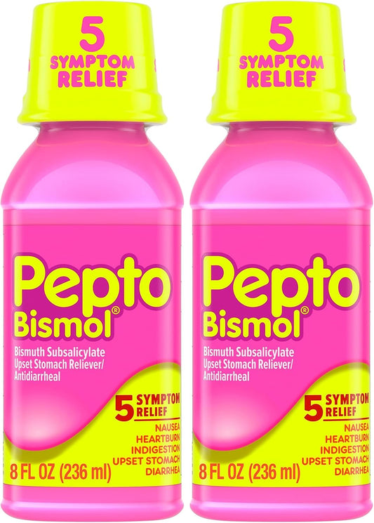 Pepto Bismol Original Liquid 5 Symptom Medicine - Including Upset Stomach and Diarrhea Relief 8 oz (Packaging May Vary) (Pack of 2)