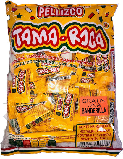 Tama Roca Pellizco Natural Tamarind Candy with Salt and Chili 40 Count with FREE Pulparin Dots (4 Flavors)
