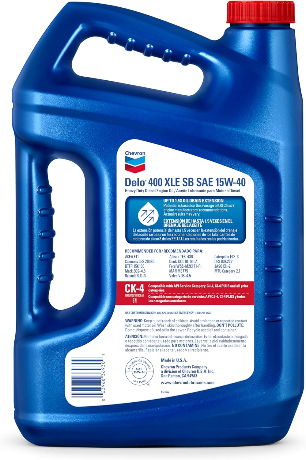 Chevron Delo 400 XLE SAE Synblend Synthetic Blend Oil 15W40, 1 Gallon, Case of 3