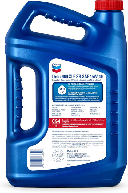 Chevron Delo 400 XLE SAE Synblend Synthetic Blend Oil 15W40, 1 Gallon, Case of 3