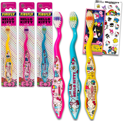 Hello Kitty Toothbrush Kit for Kids - Bundle with 3 Hello Kitty Toothbrushes, Stickers, and More for Girls, Toddlers | Hello Kitty Toothbrush Set