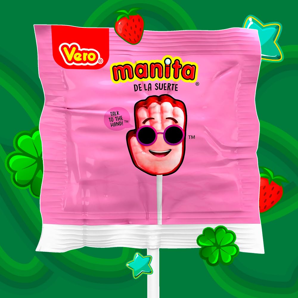 Vero Manita Paletas Strawberry & Cherry Flavored Lollipop (40 Count Bag) - Individually Wrapped Lollipops - Mexican Candy - Paletas Mexicanas Sabor Fresa