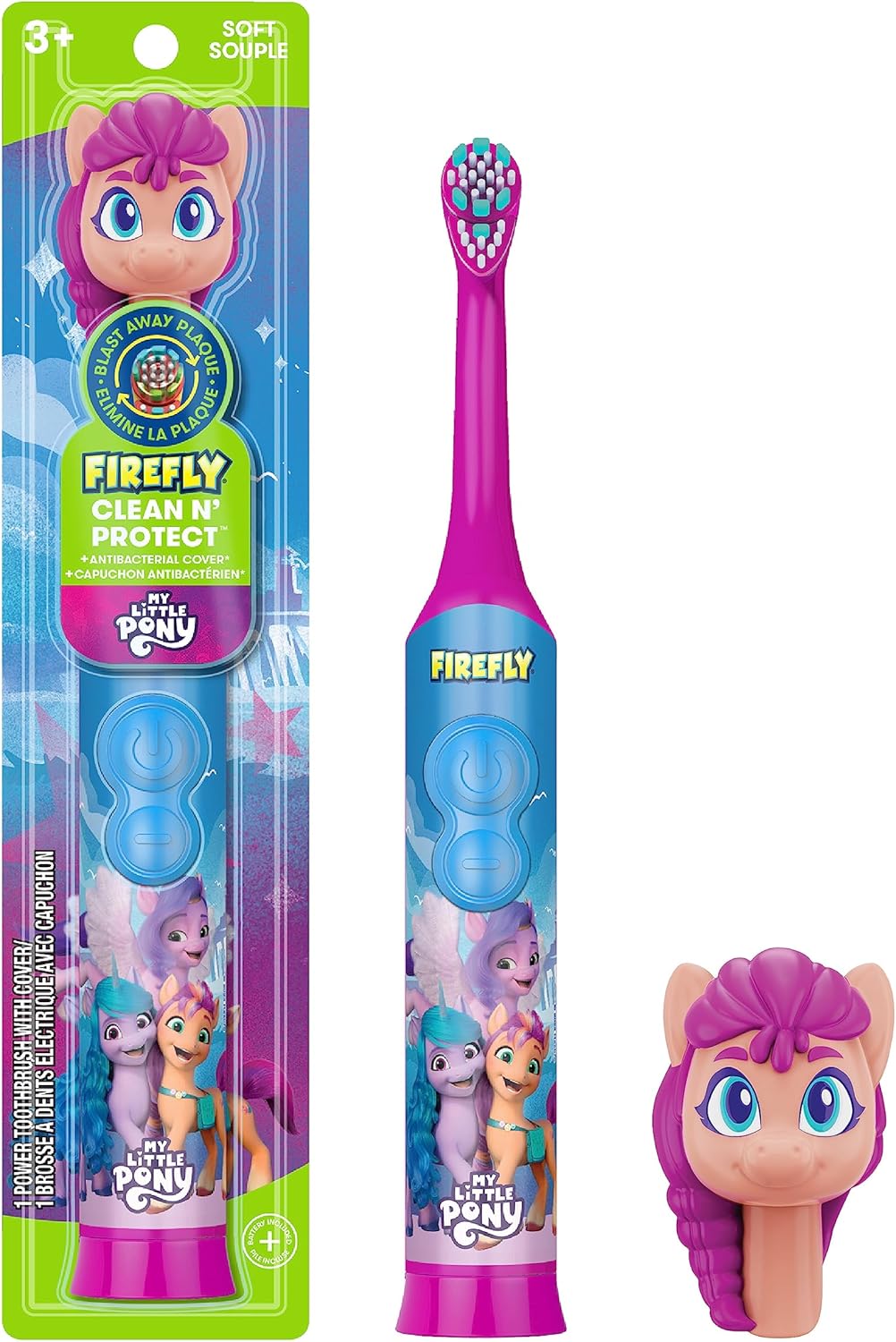 FIREFLY Clean N' Protect My Little Pony Power Toothbrush with 3D Character Cover, Soft Bristles, Battery Included, Ages 3+