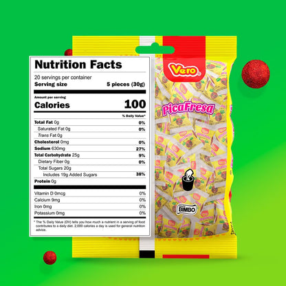 Vero Pica fresa - Strawberry Flavored Chewy Gummy Candy Treats - 100 Piece (Pack of 1)- (1 Lb, 5.15 Ounces Each) - Individually Wrapped Mexican Candy Perfect for Piñatas, Halloween, and More