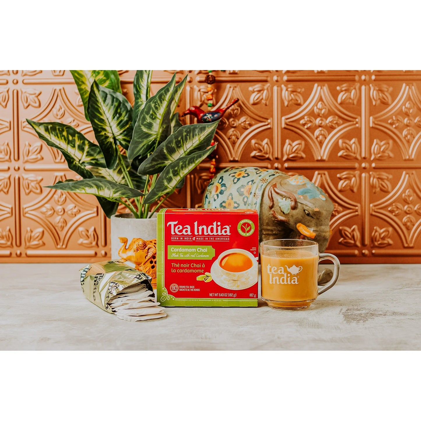 Tea India Premium Red Box Cardamom Chai Tea Flavorful Blend Of Premium Black Tea, Cardamom & Natural Ingredients Traditional Indian Caffeinated Tea 80 Round Tea bags