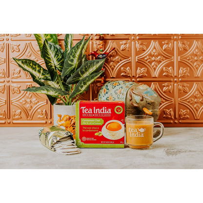 Tea India Premium Red Box Cardamom Chai Tea Flavorful Blend Of Premium Black Tea, Cardamom & Natural Ingredients Traditional Indian Caffeinated Tea 80 Round Tea bags