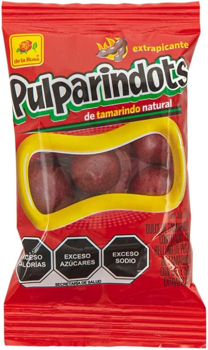 De La Rosa Pulparindots Tamarind Extra Hot, 12 Packets, 10 Pcs EA. Authentic Mexican Candy