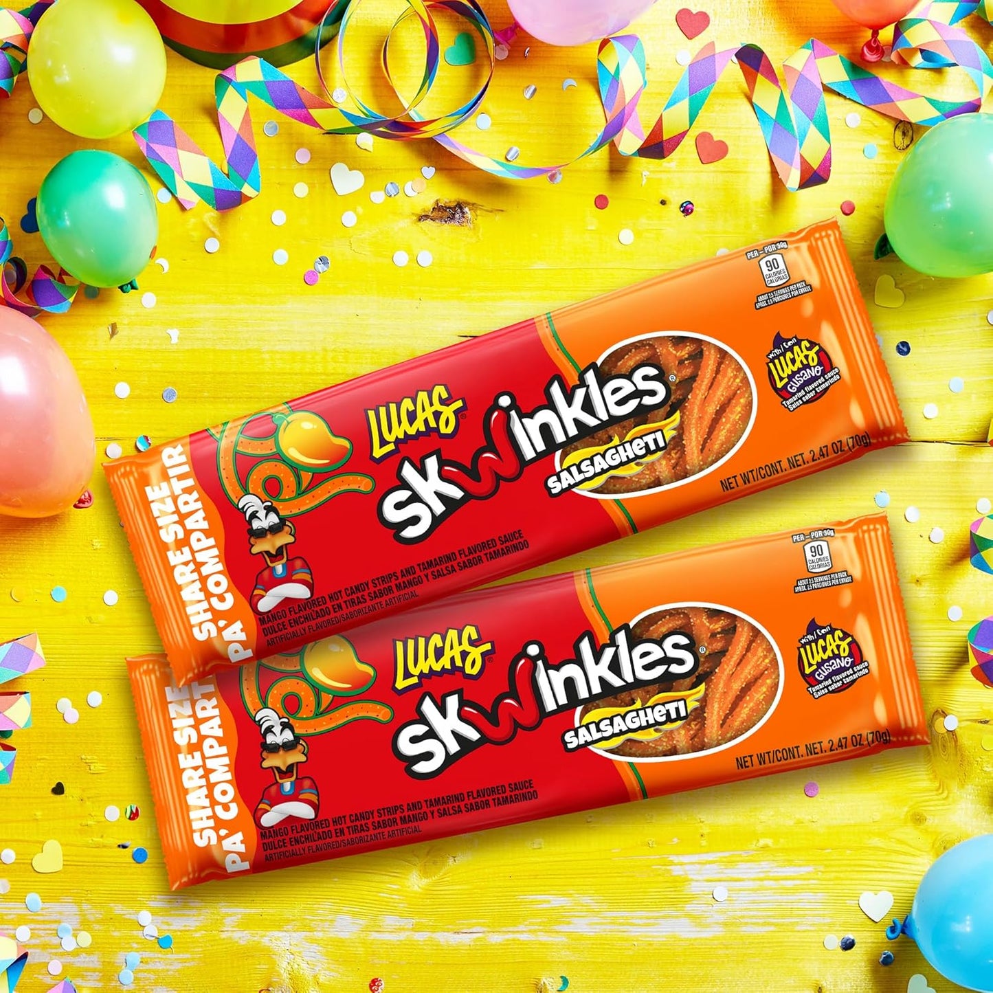 Lucas Salsagheti Mango Flavored Hot Candy Strips and Tamarind Flavored Sauce, King Size 2.4 oz - 6 Pieces Pack for Treats, Snack, Parties, Piñatas