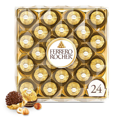 Ferrero Rocher, 24 Count, Premium Milk Chocolate Hazelnut, Chocolates for Gifting, 10.6 oz