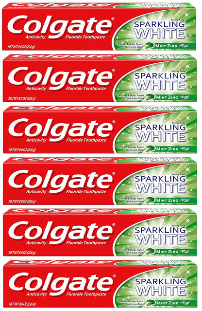 Colgate Sparkling White Whitening Toothpaste, Mint - 8 ounce (6 Pack)