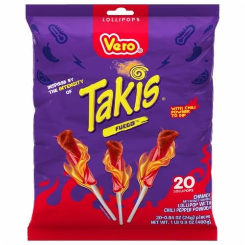 Vero Takis Fuego Chamoy Lollipops with Chili Pepper Powder (20pcs)