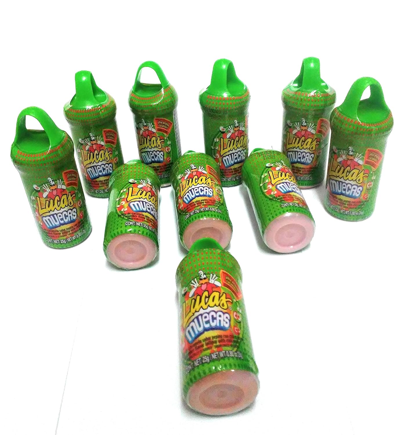 Lucas Muecas Pepino Cucumber Flavored Lollipop with Chili Powder Mexican Candy, 10 Pieces