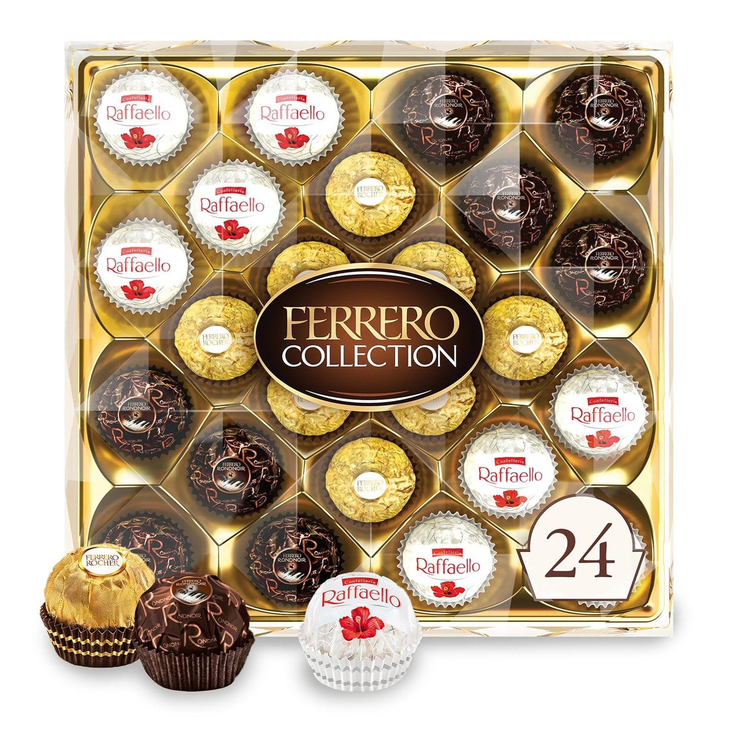 Ferrero Collection, 24 Count, Premium Gourmet Assorted Hazelnut Milk Chocolate, Dark Chocolate and Coconut, 9.1 oz