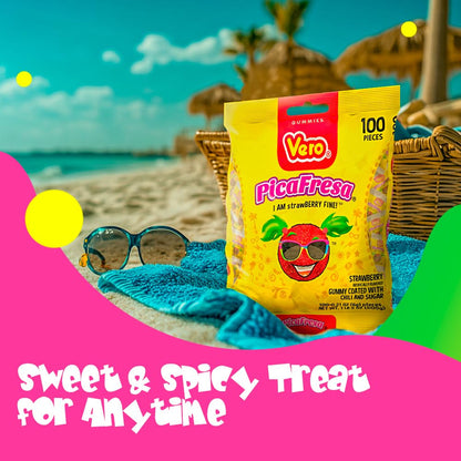 Vero Pica fresa - Strawberry Flavored Chewy Gummy Candy Treats - 100 Piece (Pack of 1)- (1 Lb, 5.15 Ounces Each) - Individually Wrapped Mexican Candy Perfect for Piñatas, Halloween, and More