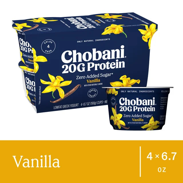 Chobani 20G Protein Low-Fat Greek Yogurt Vanilla 6.7oz 4 Pack