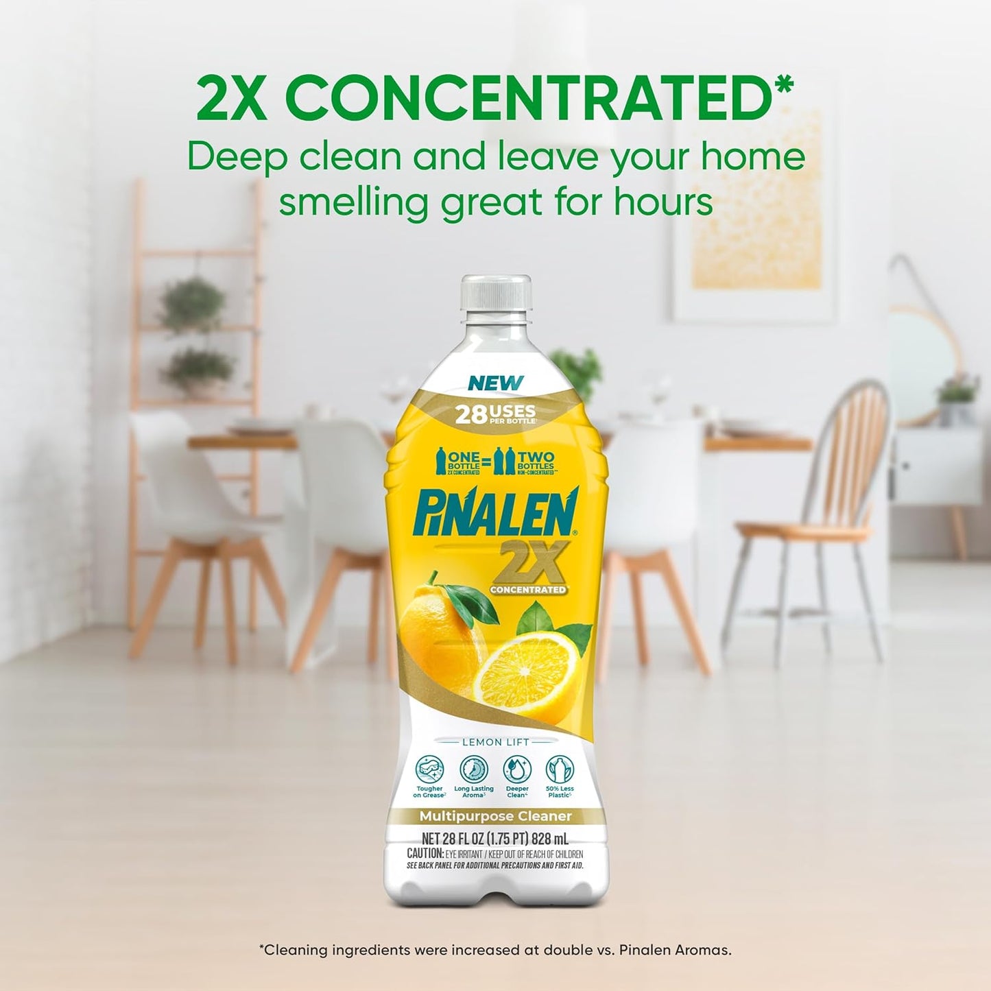 PINALEN 2X Max Aromas Concentrated Multipurpose Cleaner - Lemon Lift Scent - 28 fl oz- All Purpose Cleaner for Kitchen, Bathroom, Floors & Outdoorsz