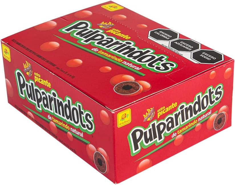 De La Rosa Pulparindots Tamarind Extra Hot, 12 Packets, 10 Pcs EA. Authentic Mexican Candy