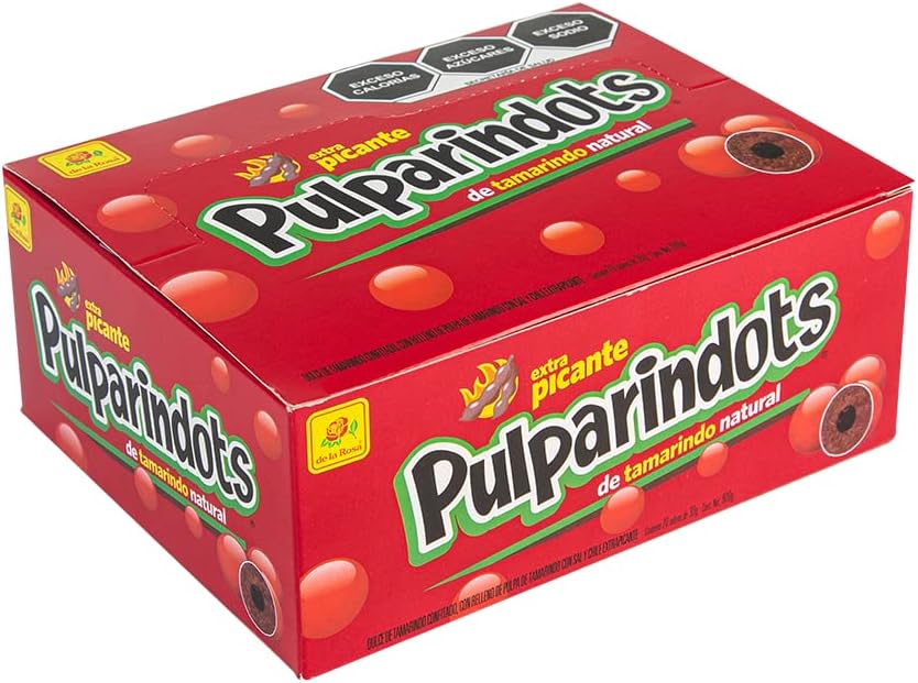De La Rosa Pulparindots Tamarind Extra Hot, 12 Packets, 10 Pcs EA. Authentic Mexican Candy