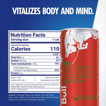 Red Bull Red Edition Watermelon Energy Drink, 8.4 Fl Oz, 24 Cans