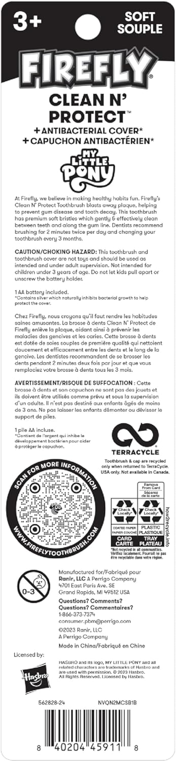 FIREFLY Clean N' Protect My Little Pony Power Toothbrush with 3D Character Cover, Soft Bristles, Battery Included, Ages 3+