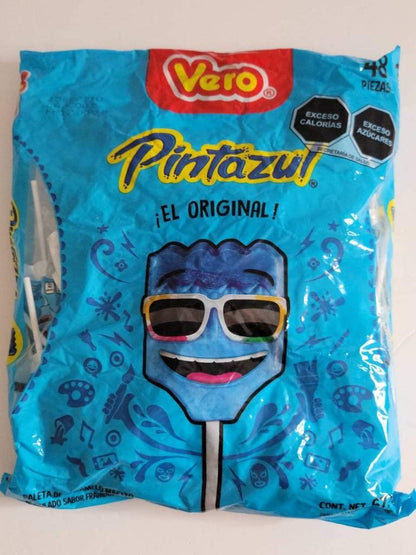 1x bag of 48 pcs Paletas VERO Pinta Azul Brochas Sabor Frambuesa El Original Rellenas Sweet Best Lollipops Top Mexican Candy Favorites! New,Multi,1 bag