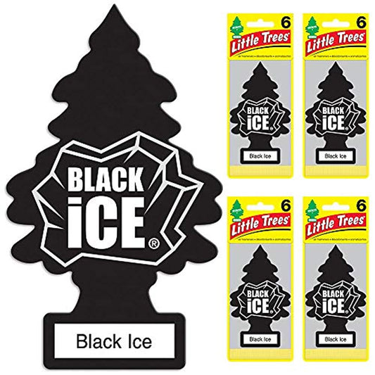 LITTLE TREES Car Air Freshener I Hanging Tree Provides Long Lasting Scent for Auto or Home I Black Ice, 24 count, (4) 6-packs