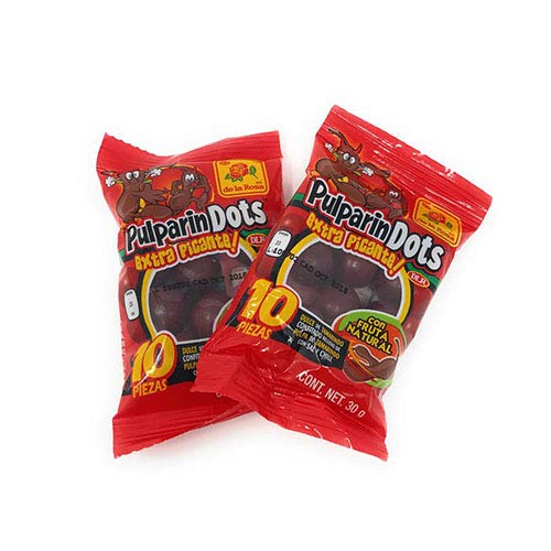 DE LA ROSA Pulparindots Dulce de Tamarindo Extra Picante 12 Sobres 360 gr. | Coated Tamarind Candy Extra Hot 12 Packets 12.8 oz.