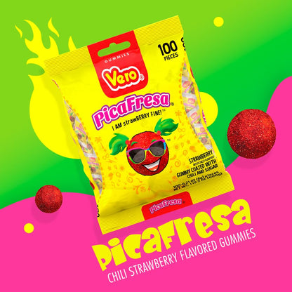 Vero Picafresa - Strawberry Flavored Chewy Gummy Candy Treats - 100 Piece (Pack of 4) - (1 Lb, 5.15 Ounces Each) - Individually Wrapped Mexican Candy Perfect for Piñatas, Halloween, and More
