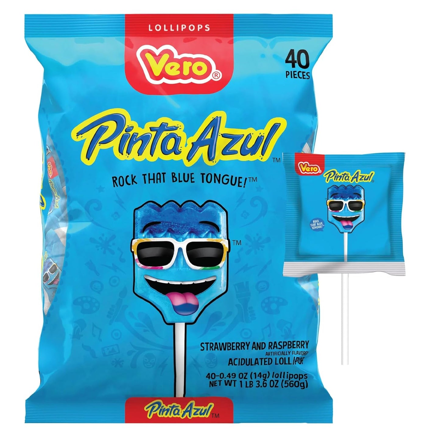 Generic Vero Pinta Azul Fresa Lollipops Paleta Strawberry and Raspberry Flavor (40 count/19.6oz)