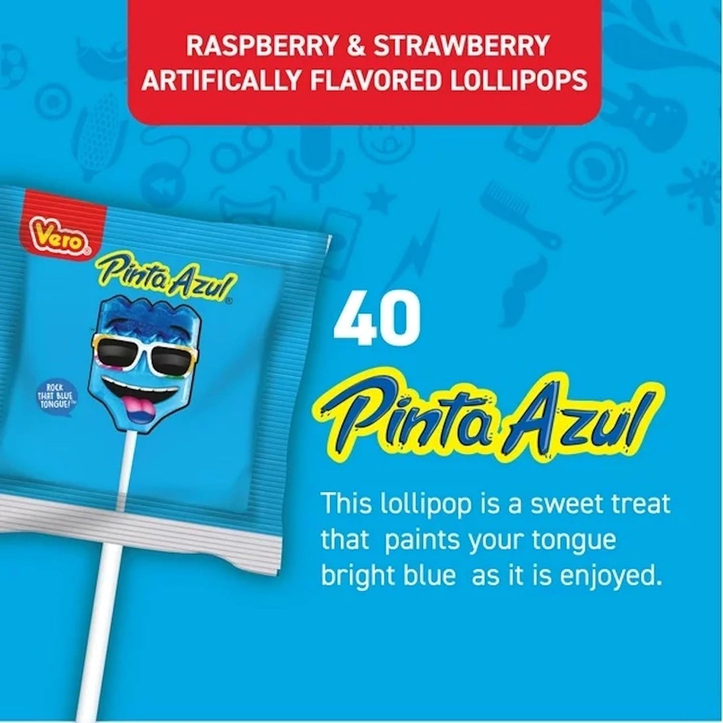 Vero Pinta Azul Lollipops - Strawberry & Raspberry Paleta | 40 Count (2 Pack)