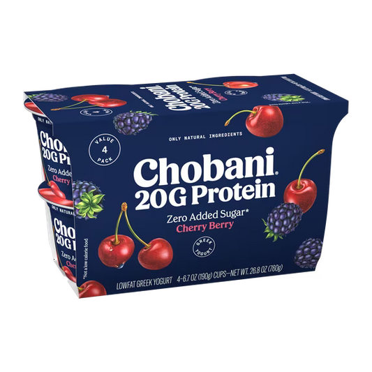 Chobani 20G Protein Low-Fat Greek Yogurt Cherry Berry 6.7oz 4 Pack