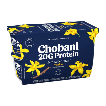 Chobani 20G Protein Low-Fat Greek Yogurt Vanilla 6.7oz 4 Pack