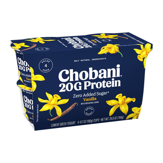 Chobani 20G Protein Low-Fat Greek Yogurt Vanilla 6.7oz 4 Pack