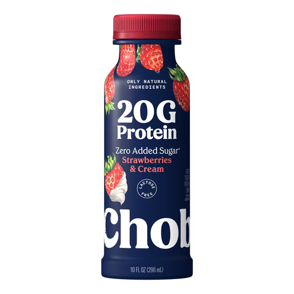 Chobani 20G Protein Low-Fat Greek Yogurt Drink Strawberries & Cream 10 fl oz Bottle